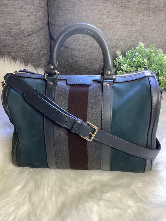 Gucci Handbags - Green Gucci Suede Web Satchel Leather